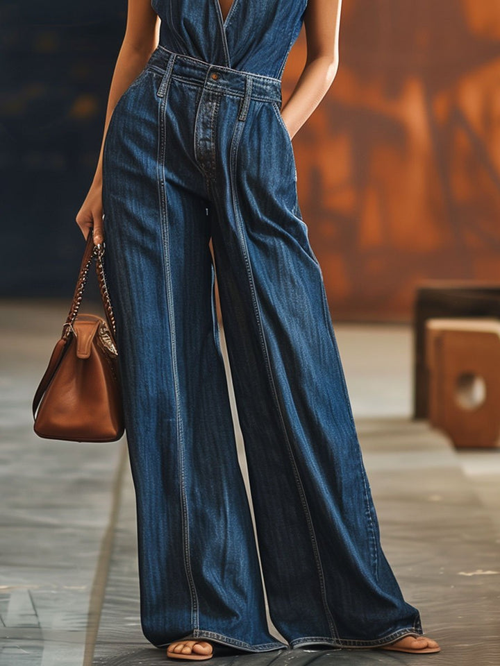 【Spedizione in 24 ore】Tuta Vintage in Denim Senza Maniche a V