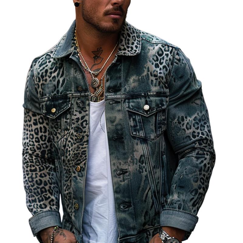 Giacca Trucker in Denim con Stampa Ombre Leopardo da Uomo 56830735Y