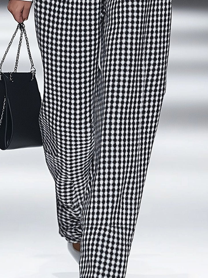 【Spedizione in 24 ore】Pantaloni dritti con tasche in houndstooth retro moda