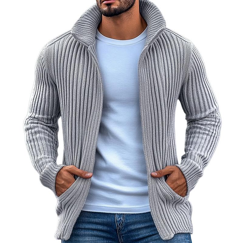 Cardigan da Uomo a Collo Alto a Righe e a Colore Unito con Maniche Lunghe 40403507Z