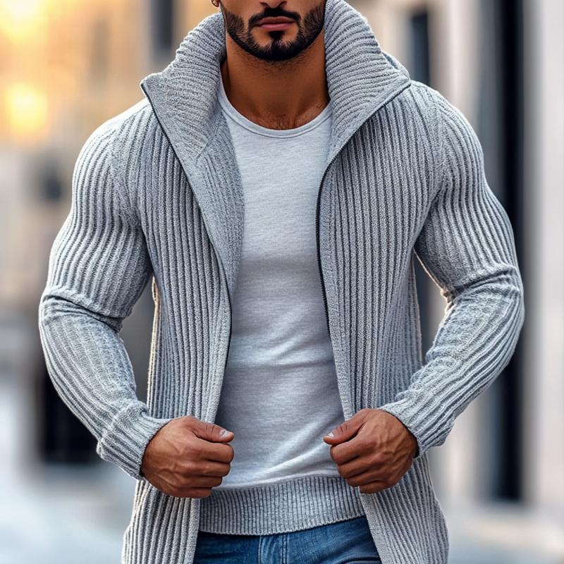 Cardigan Maglione a Collo Alto da Uomo a Righe Lunghe 70689538Z