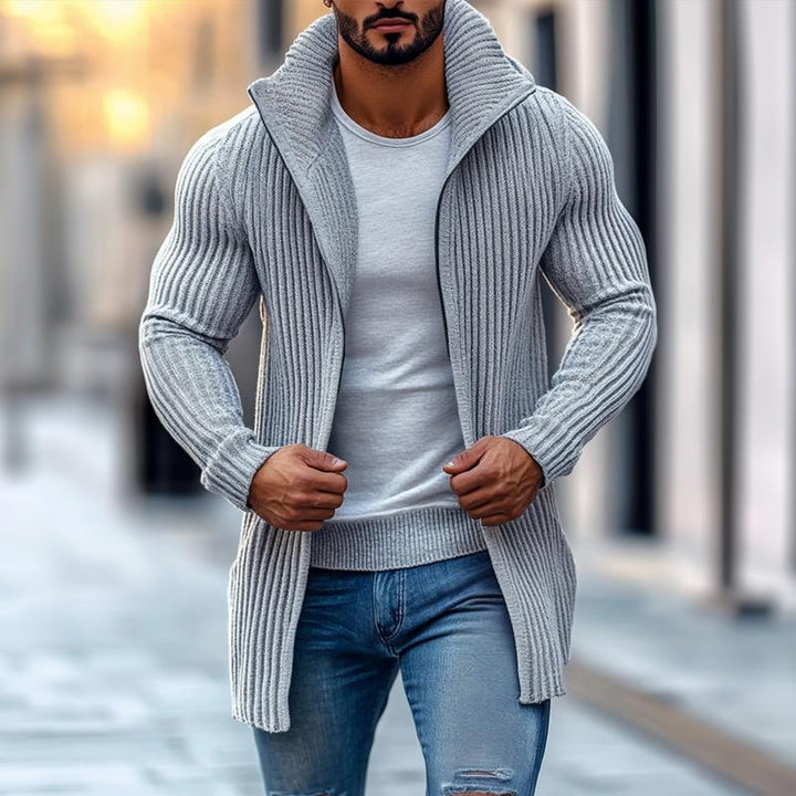 Cardigan Maglione a Collo Alto da Uomo a Righe Lunghe 70689538Z