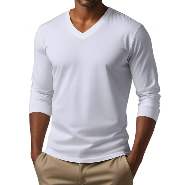 T-shirt da uomo casual con scollo a V in misto cotone slim fit a maniche lunghe 53916312M