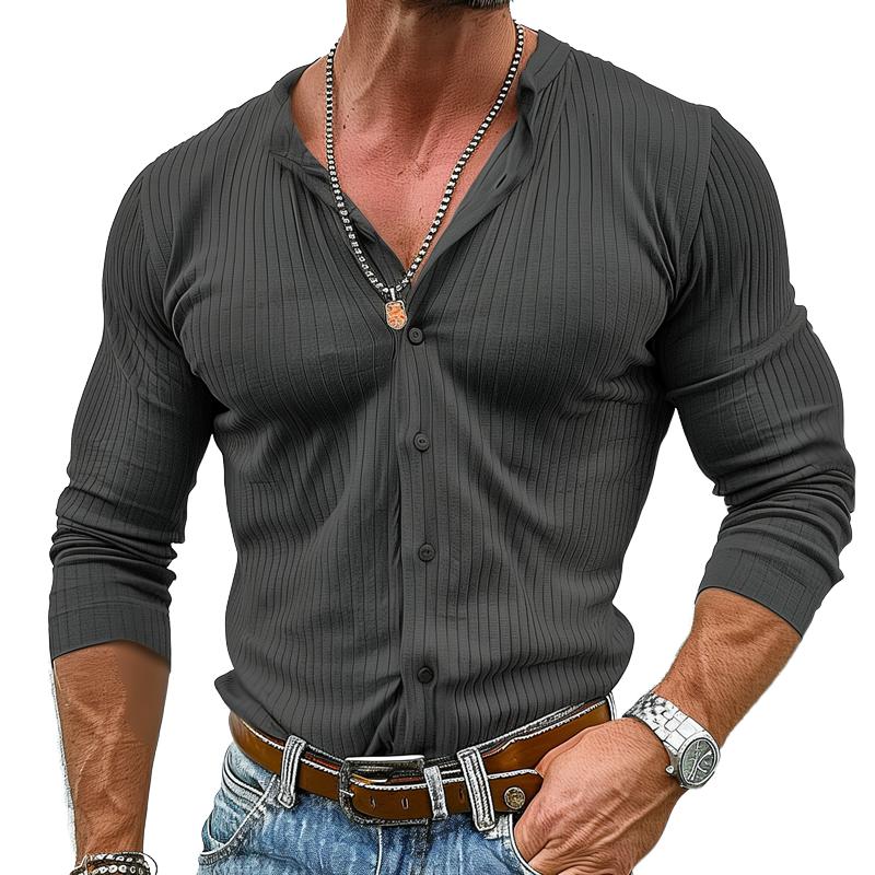 Camicia da Uomo a Maniche Lunghe a Collo Rotondo a Righe Colorate 10023962Z