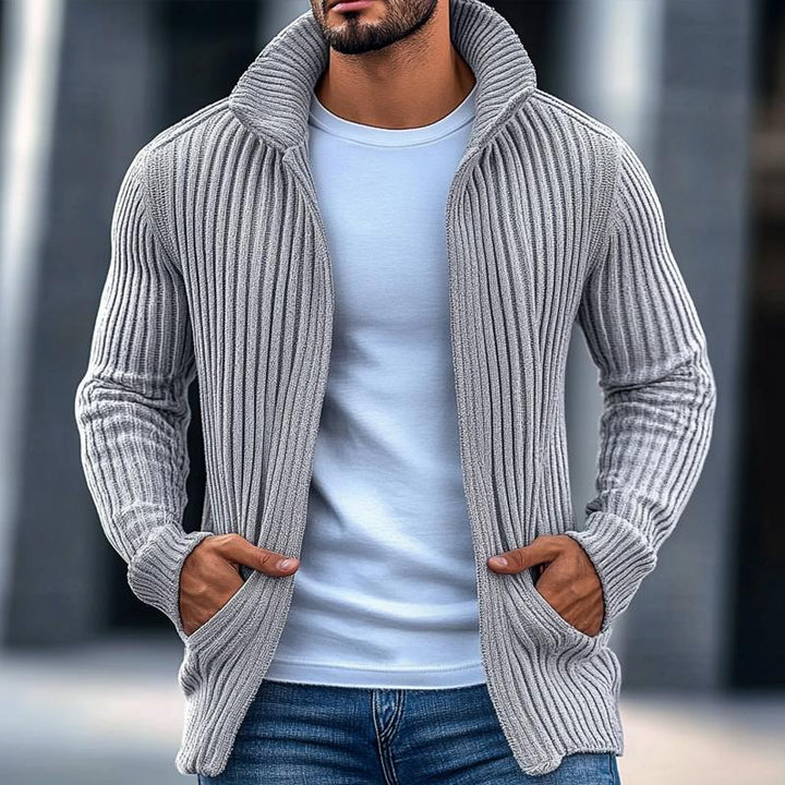 Cardigan da Uomo a Collo Alto a Righe e a Colore Unito con Maniche Lunghe 40403507Z