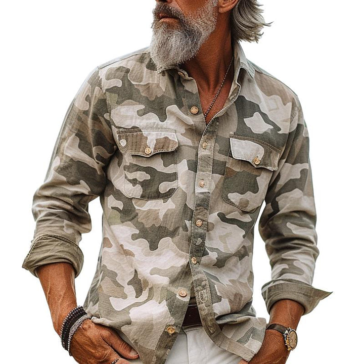 Camicia da uomo camouflage con colletto e tasca sul petto 72098909Z