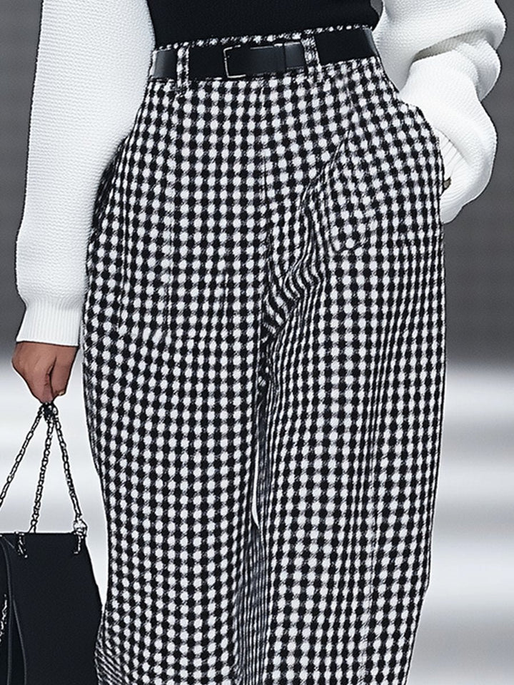 【Spedizione in 24 ore】Pantaloni dritti con tasche in houndstooth retro moda