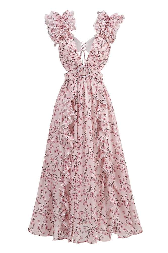 Suzanne Maxidress with floral print and cutouts